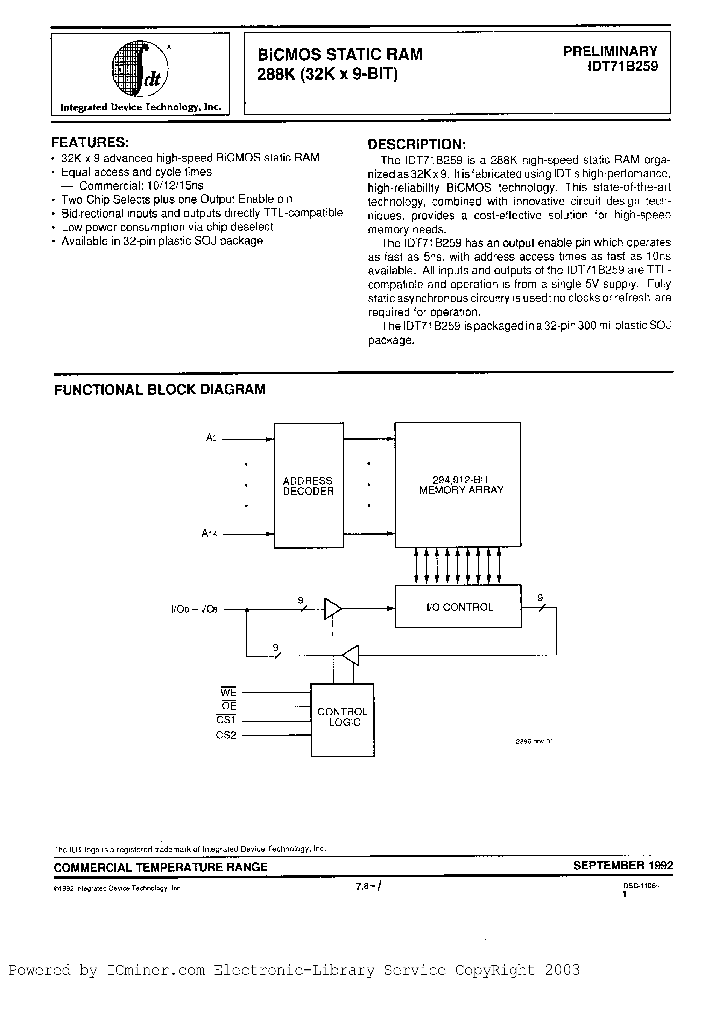 IDT71B259S15Y_3062259.PDF Datasheet