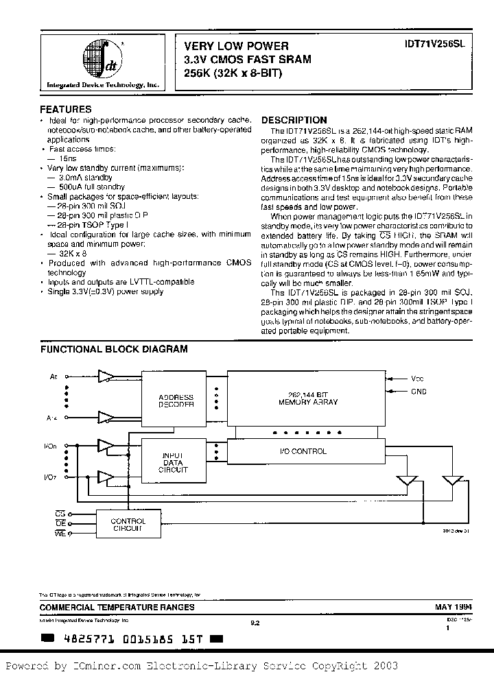 IDT71V256SL15Y_3069846.PDF Datasheet