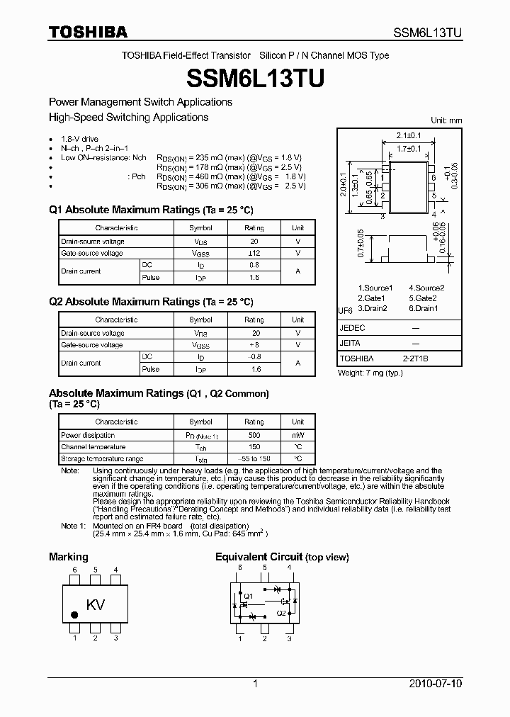 SSM6L13TU_3104282.PDF Datasheet