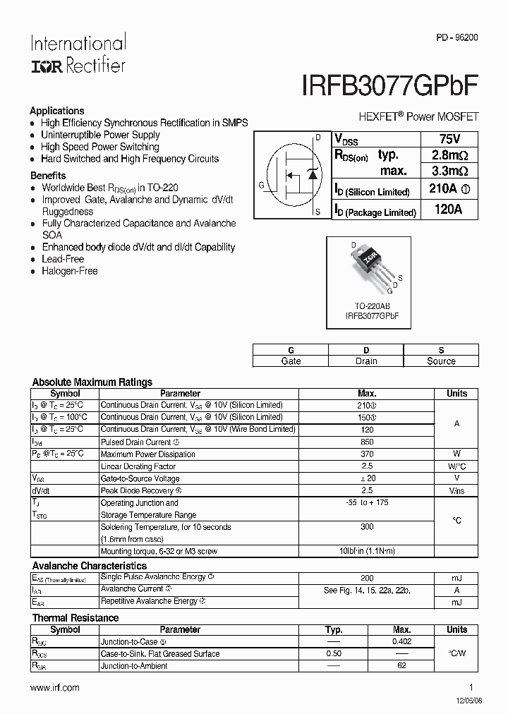 IRFB3206GPBF_3110002.PDF Datasheet