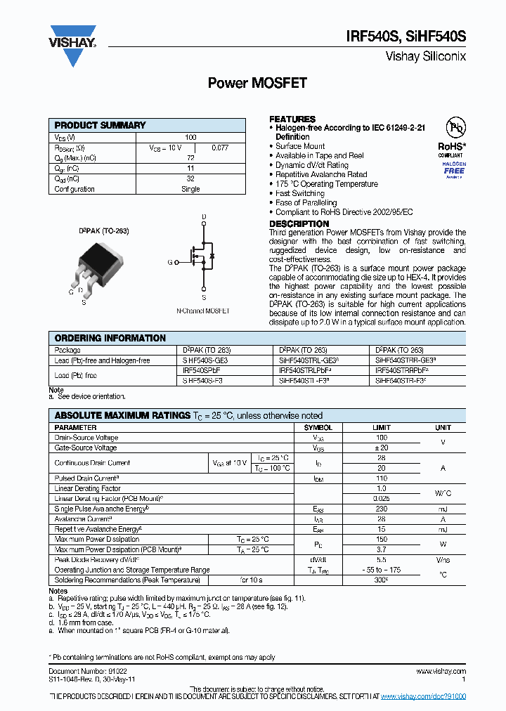 SIHF540STRL-GE3_3112022.PDF Datasheet