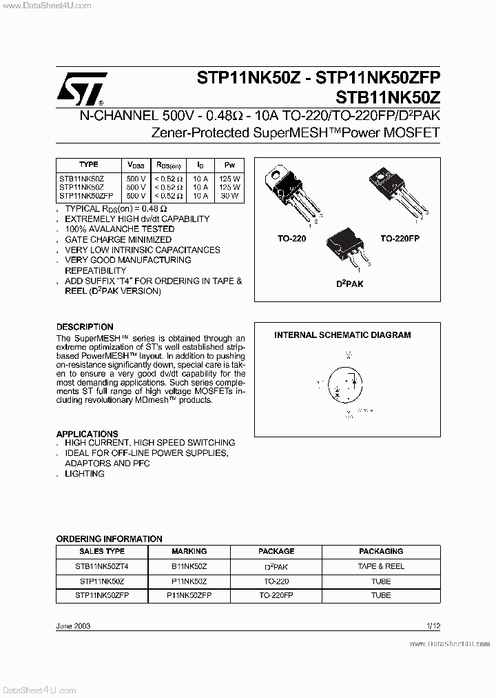 STB11NK50Z_3125496.PDF Datasheet