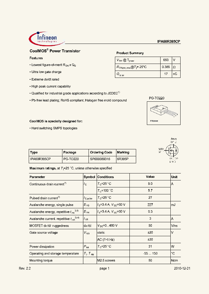 IPA60R385CP10_3128776.PDF Datasheet
