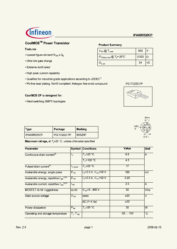 IPA60R520CP_3128779.PDF Datasheet