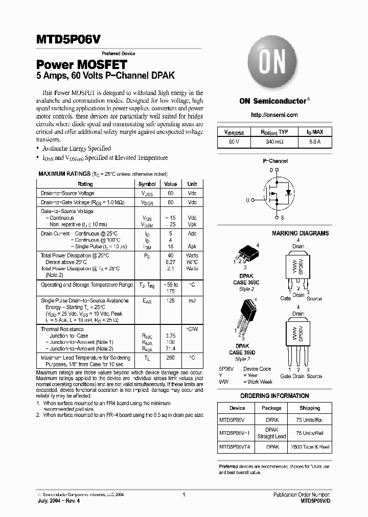 MTD5P06VT4_3138884.PDF Datasheet