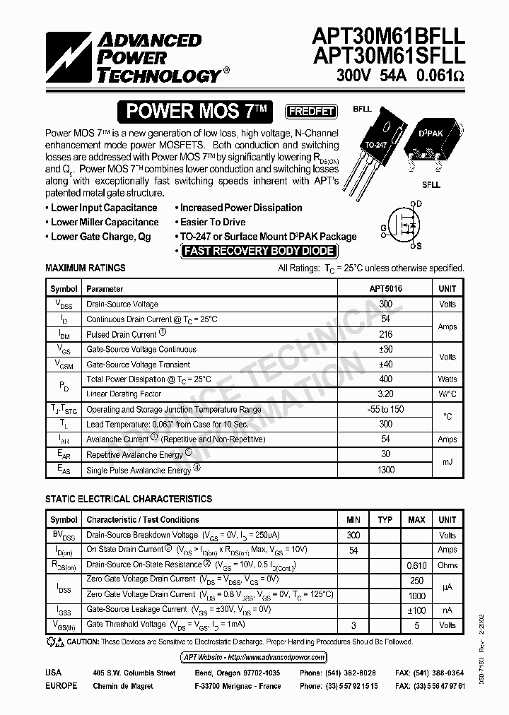 APT30M61SFLL_3143464.PDF Datasheet