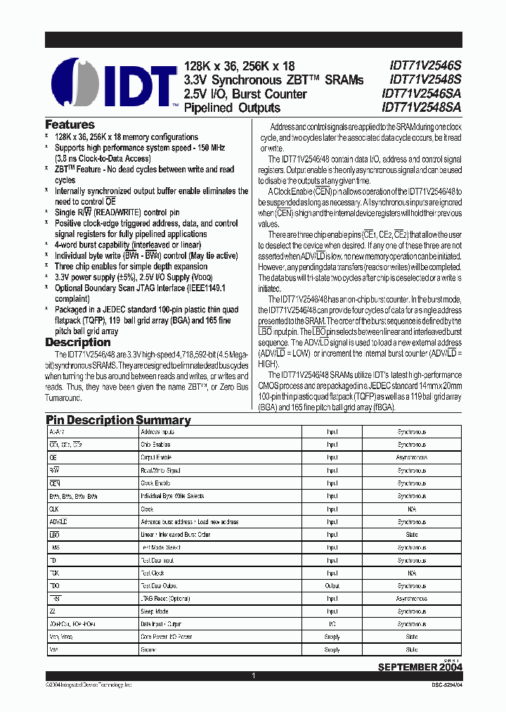 IDT71V2548S133PF_3149495.PDF Datasheet