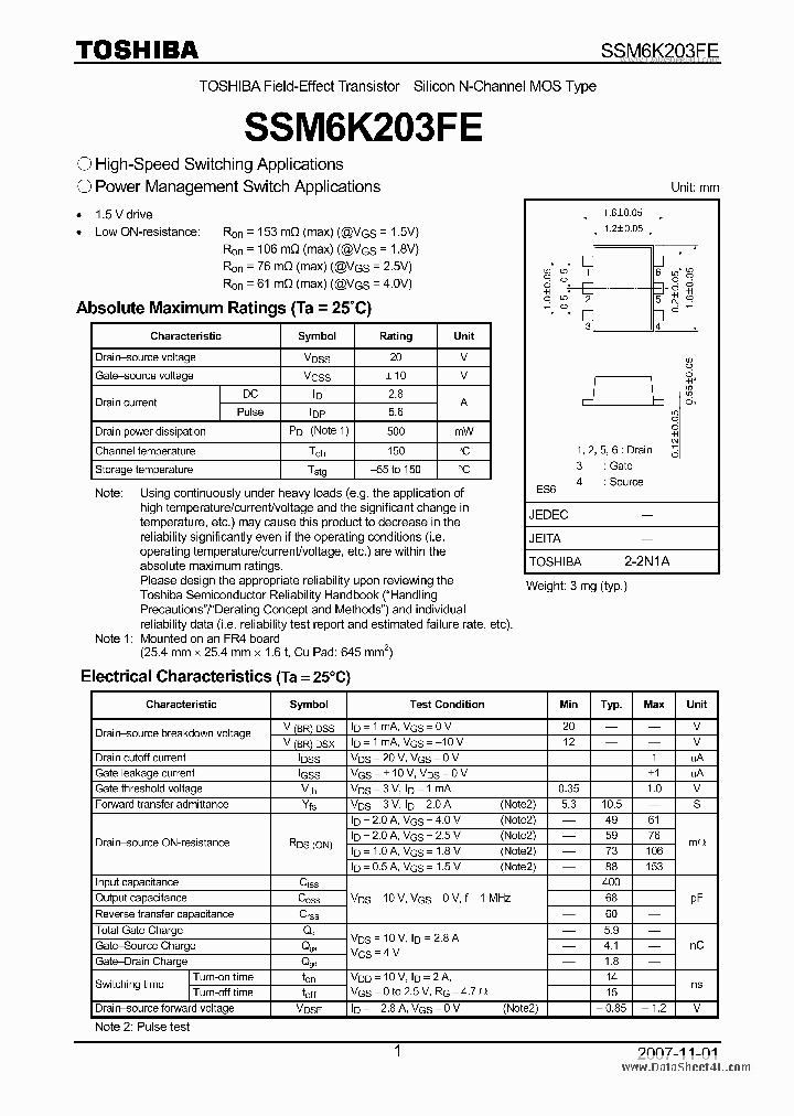 SSM6K203FE_3150856.PDF Datasheet
