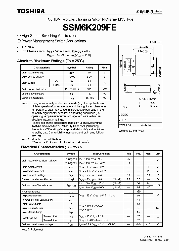 SSM6K209FE_3150858.PDF Datasheet