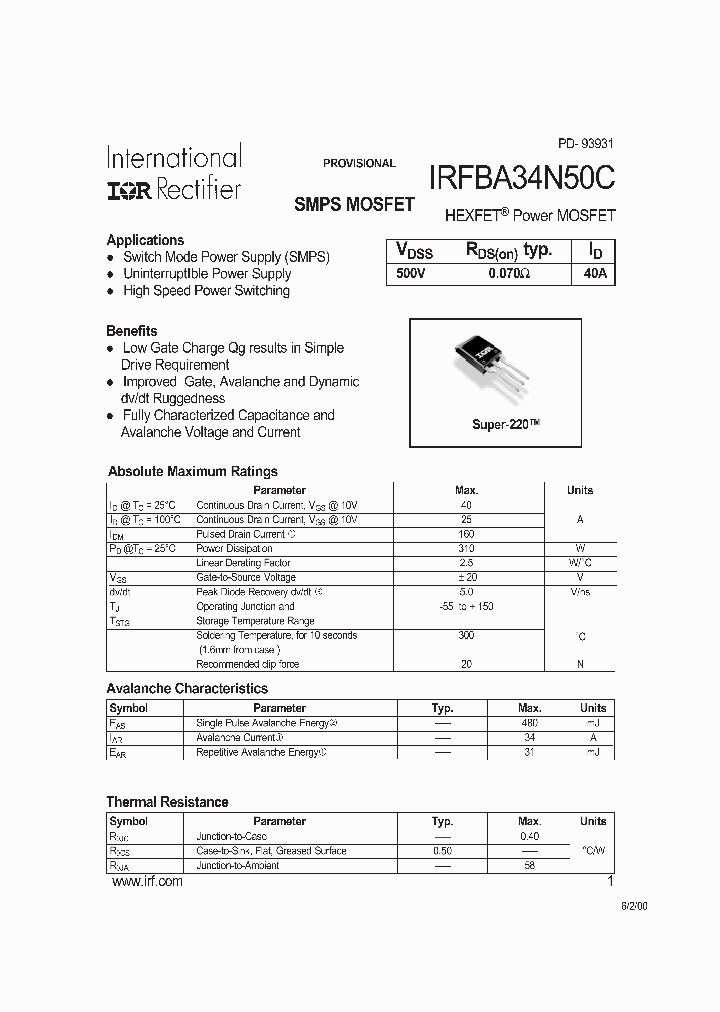 IRFBA34N50C_3151381.PDF Datasheet