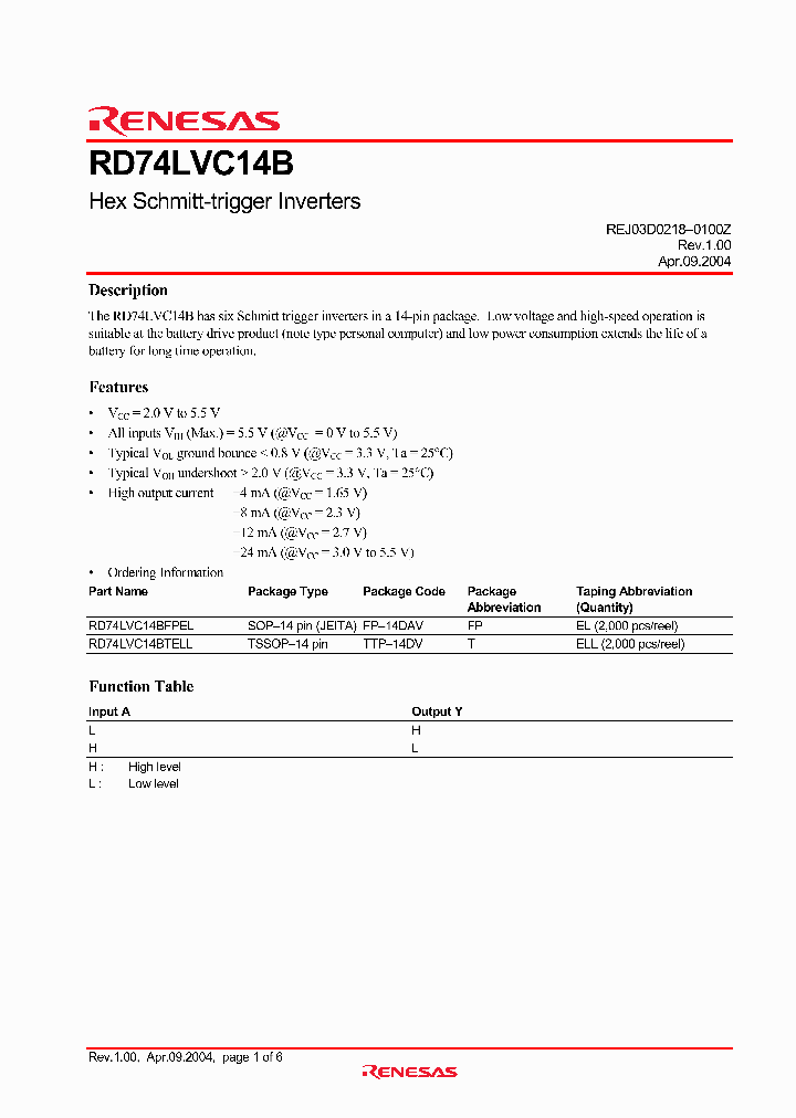 RD74LVC14BTELL_3162736.PDF Datasheet