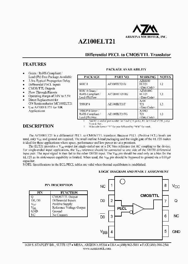 AZ100ELT21TG_3164340.PDF Datasheet
