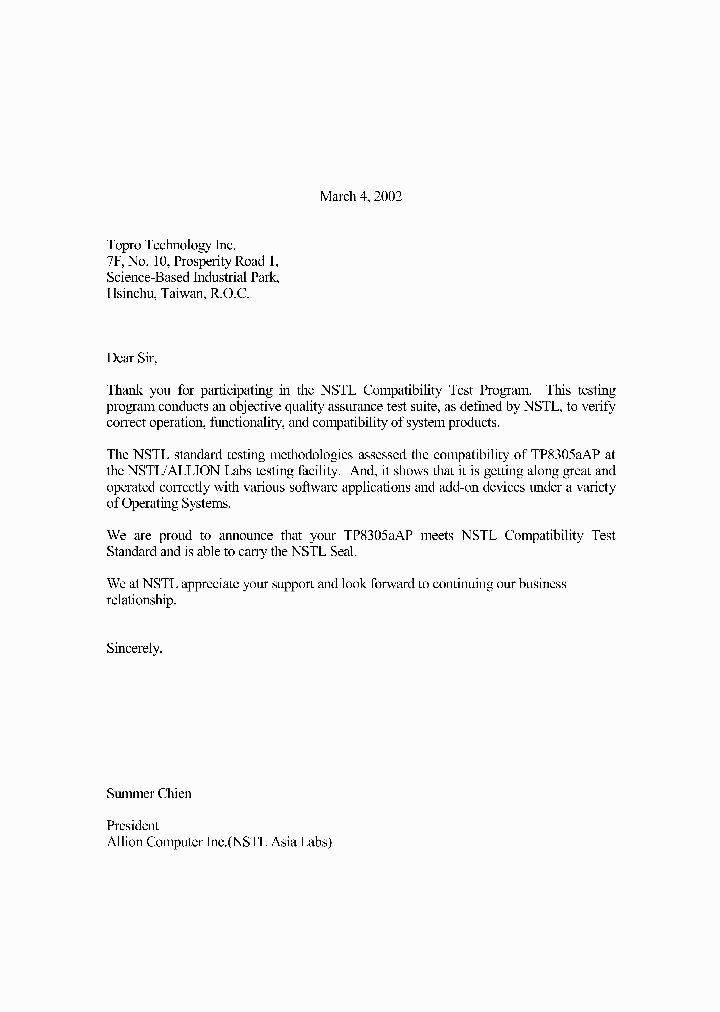 FINALLETTEROFTP8305AAP_3175604.PDF Datasheet