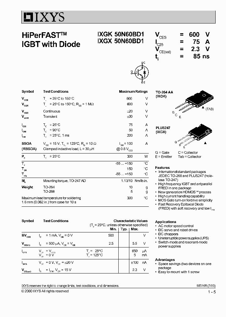 IXGK50N60BD1_3177804.PDF Datasheet
