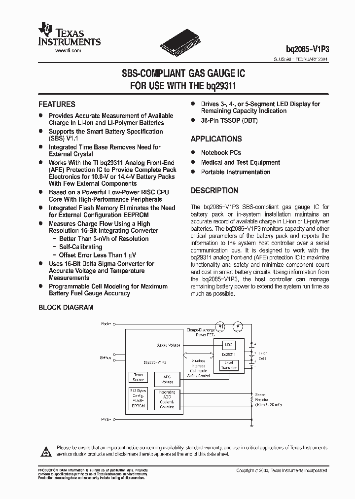 BQ2085DBTR-V1P3G4_3184690.PDF Datasheet