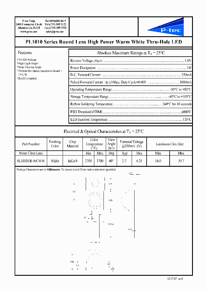 PL1010TR-WCWW_3184797.PDF Datasheet