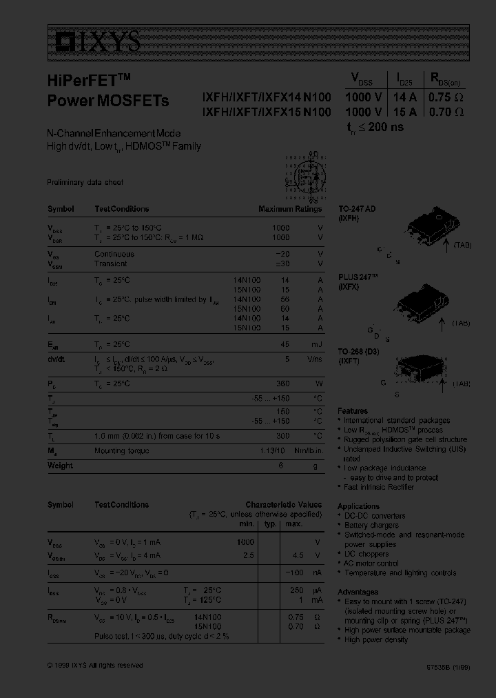 IXFH15N100_3186668.PDF Datasheet