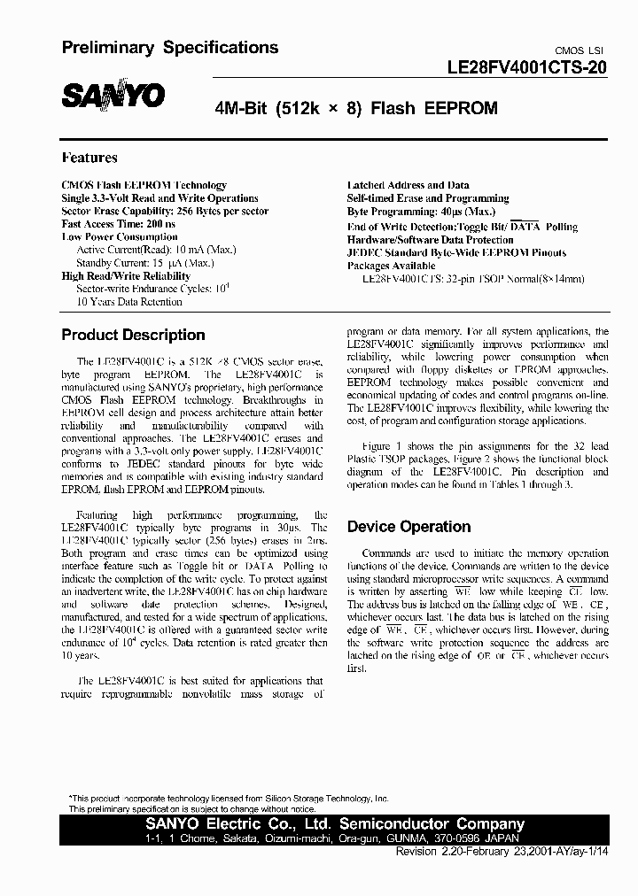 LE28FV4001CTS-20_3188790.PDF Datasheet