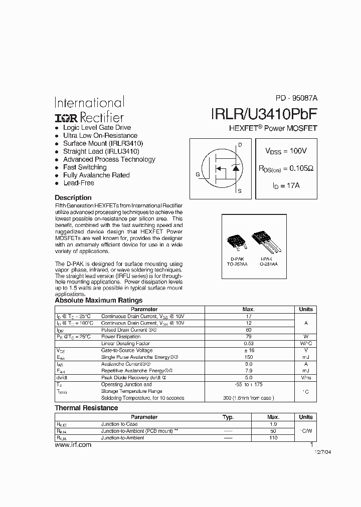 IRLU3410PBF_3200781.PDF Datasheet