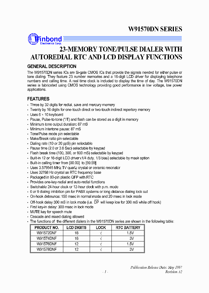 W91576DNF_3223241.PDF Datasheet