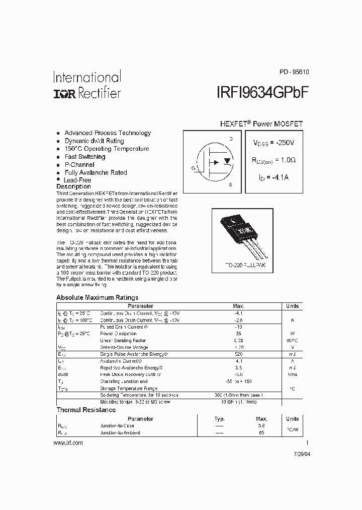 IRFI9634GPBF_3223040.PDF Datasheet