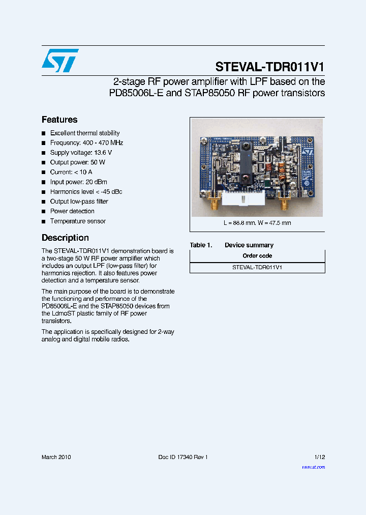 STEVAL-TDR011V1_3262773.PDF Datasheet