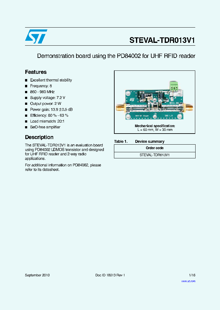 STEVAL-TDR013V1_3262774.PDF Datasheet