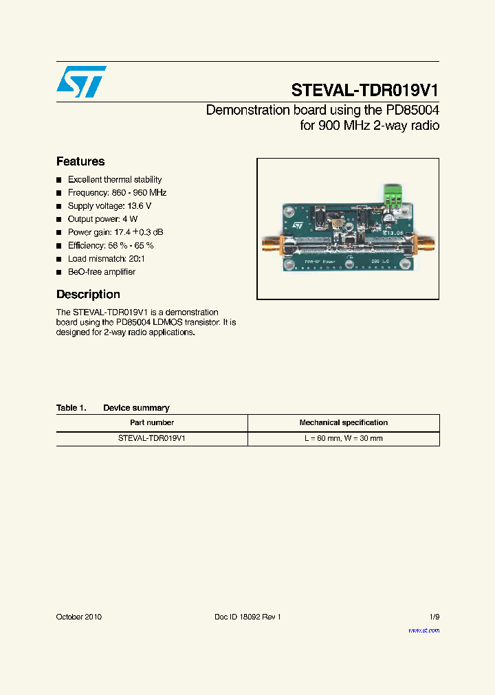 STEVAL-TDR019V1_3262776.PDF Datasheet