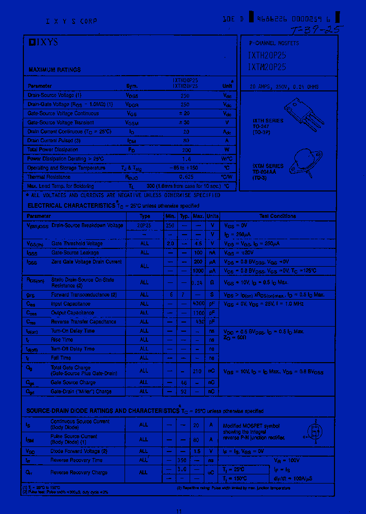 IXTH20P25_3271474.PDF Datasheet
