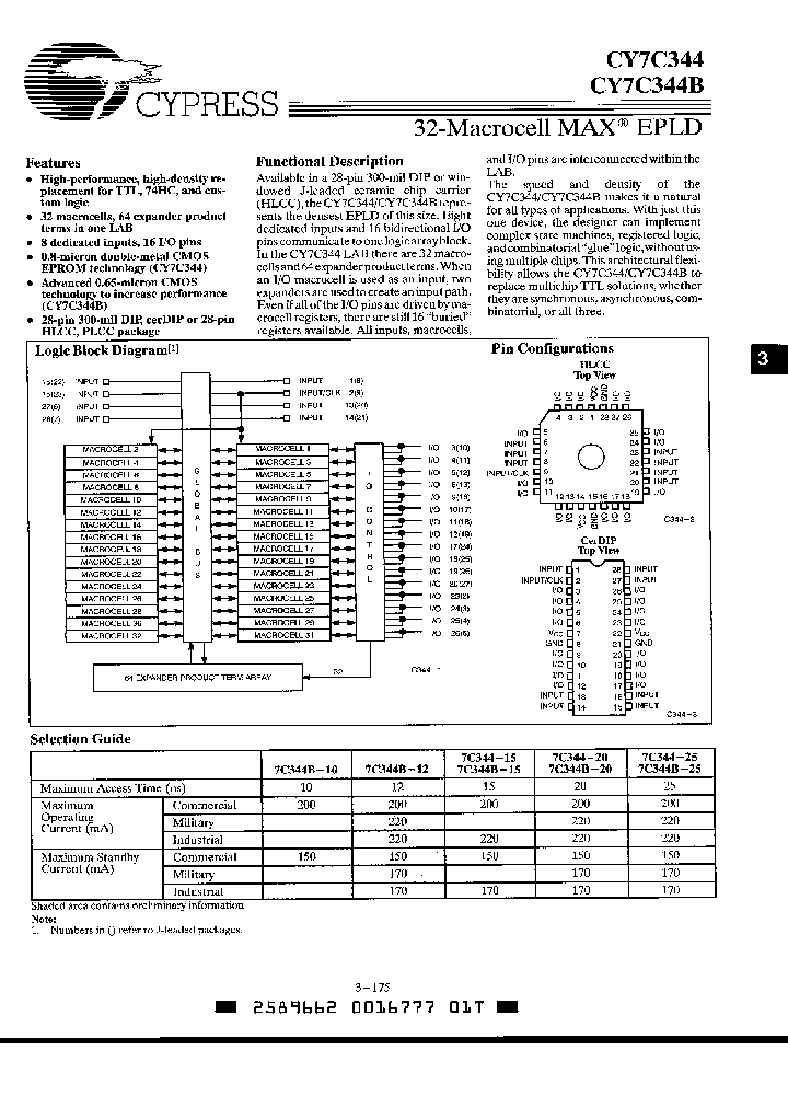 CY7C344B-25HMB_3286397.PDF Datasheet