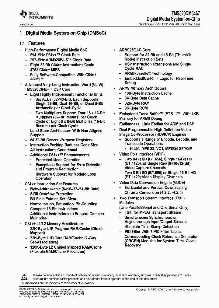 TMS320DM6467ZUT_3307265.PDF Datasheet