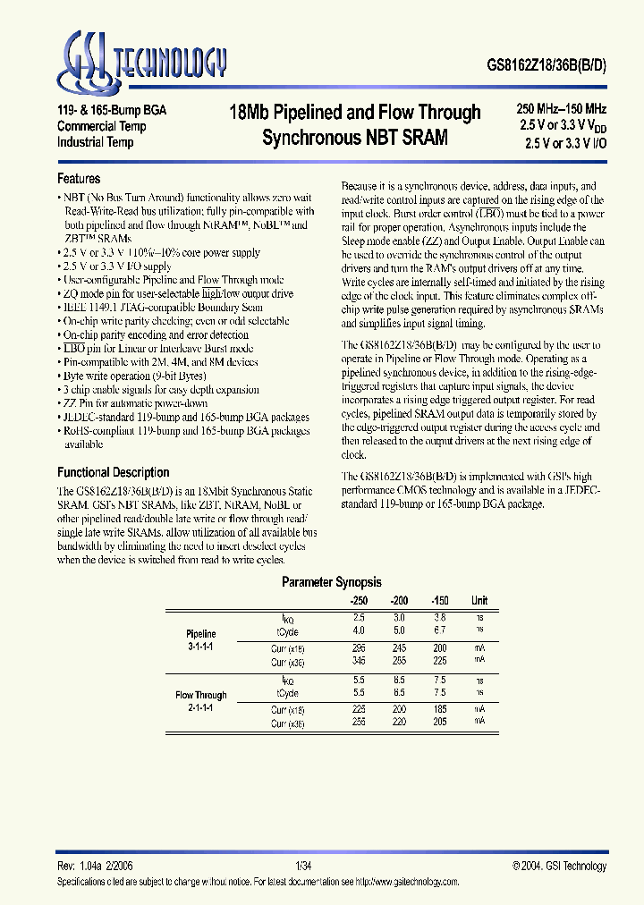 GS8162Z18BB-200_3312446.PDF Datasheet