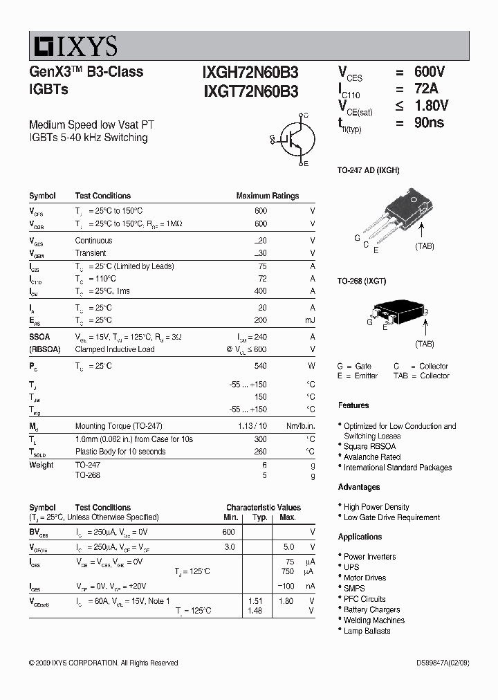 IXGH72N60B3_3314362.PDF Datasheet