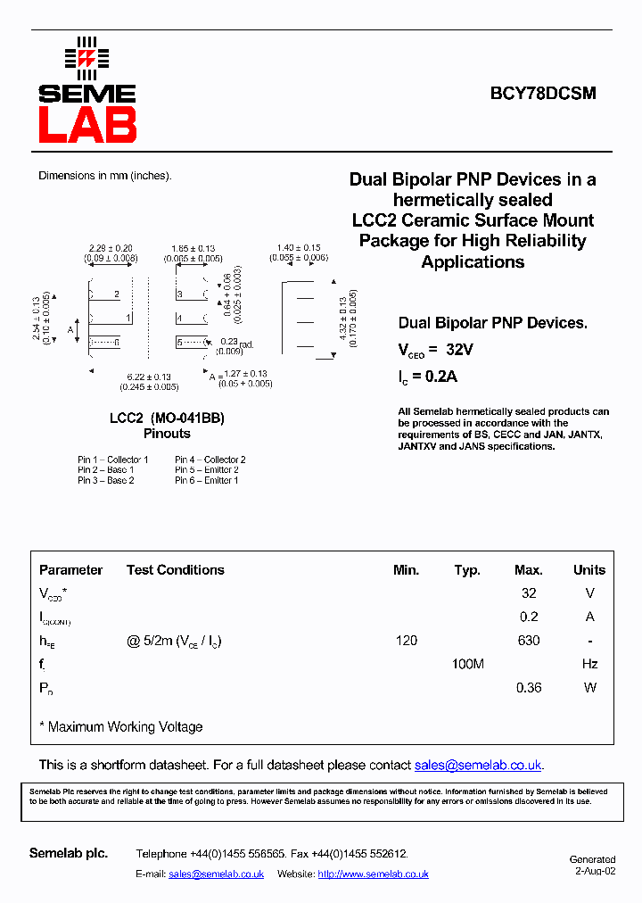 BCY78DCSM_3315944.PDF Datasheet