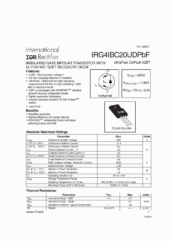 IRG4IBC20UDPBF_3315975.PDF Datasheet