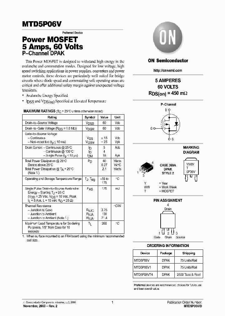 MTD5P06V-D_3338479.PDF Datasheet