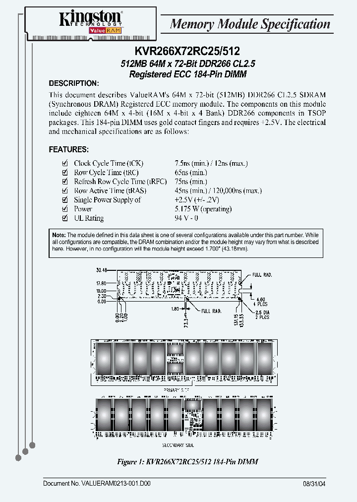 KVR266X72RC25512_3340343.PDF Datasheet