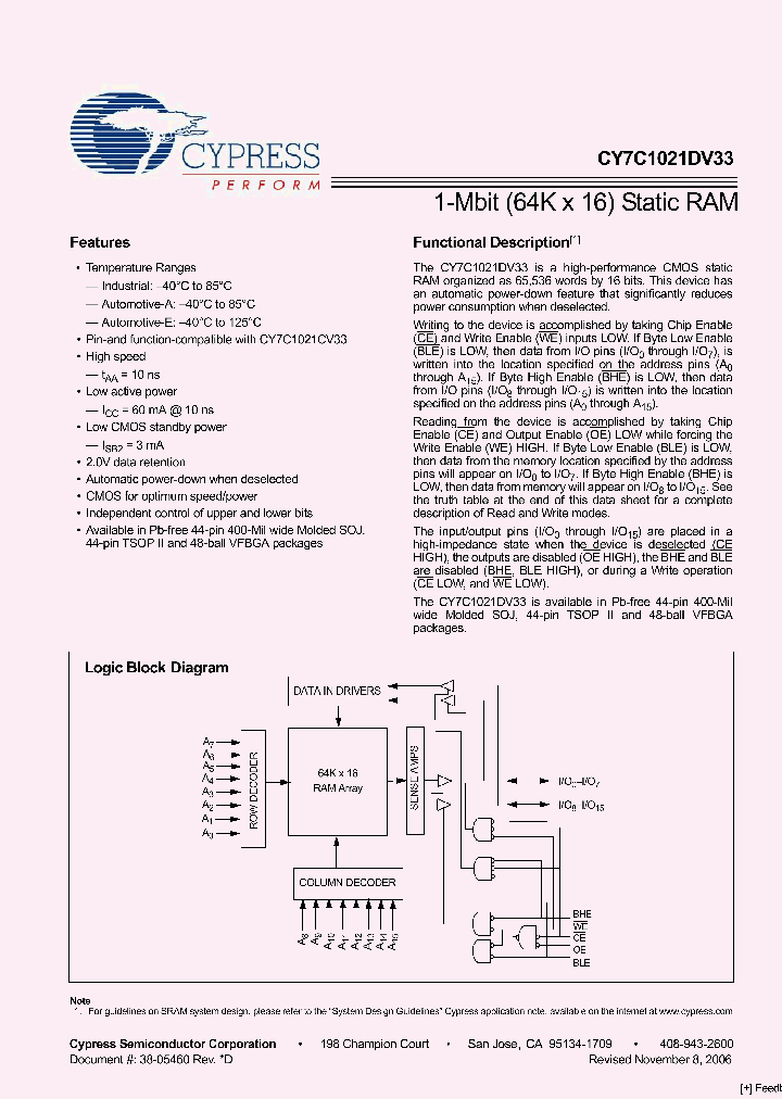 CY7C1021DV33-10ZSXI_3357872.PDF Datasheet