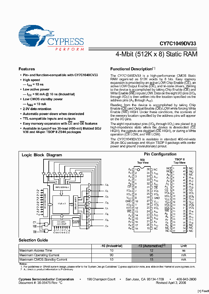 CY7C1049DV33-12ZSXE_3357863.PDF Datasheet