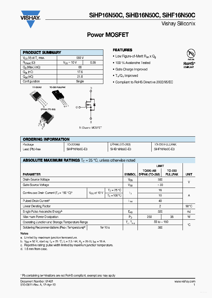 SIHB16N50C_3379829.PDF Datasheet