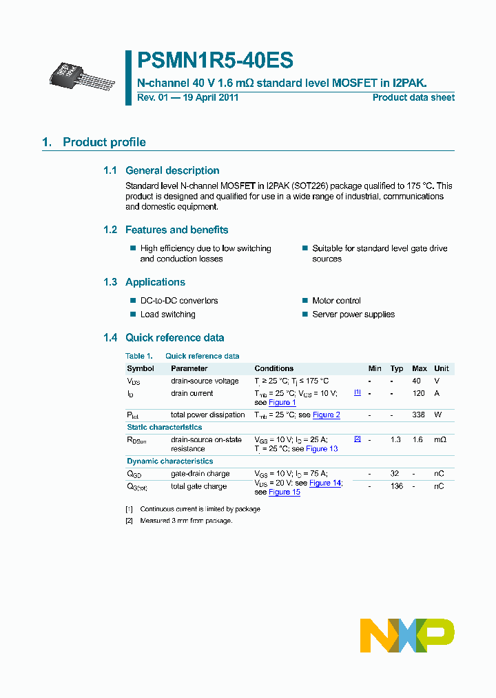 PSMN1R5-40ES_3399312.PDF Datasheet