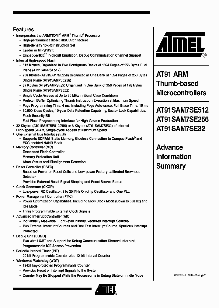 AT91SAM7SE256-AU_3405273.PDF Datasheet
