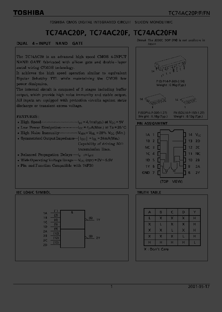 TC74AC20P_3411847.PDF Datasheet