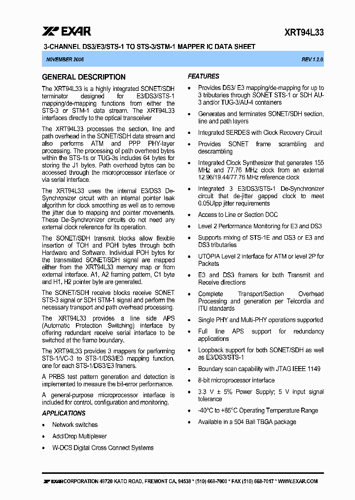 XRT94L33IB_3413777.PDF Datasheet