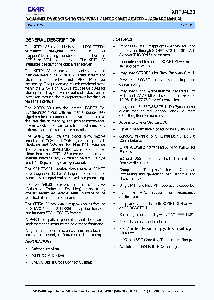 XRT94L33IB_3413779.PDF Datasheet