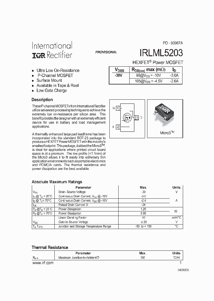 IRLML5203TR_3414365.PDF Datasheet