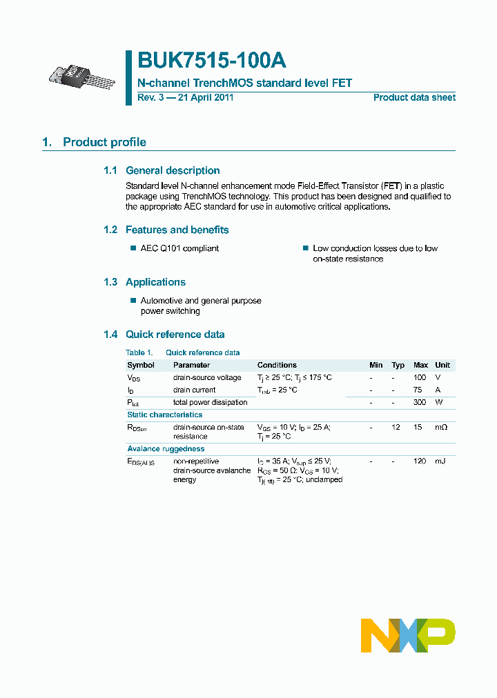 BUK7515-100A_3417860.PDF Datasheet