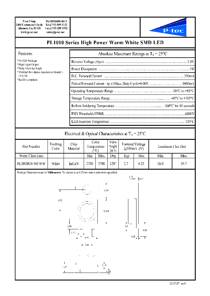 PL1010SN-WCWW_3420364.PDF Datasheet
