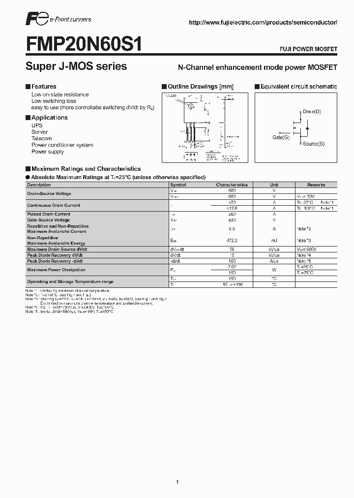 FMP20N60S1_3483642.PDF Datasheet