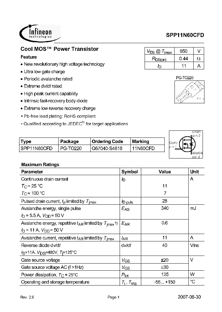 SPP11N60CFD07_3490055.PDF Datasheet